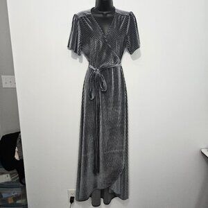 Baltic Born Andi Ribbed Velvet Wrap Maxi Dress Size L Gray Party Wedding Event